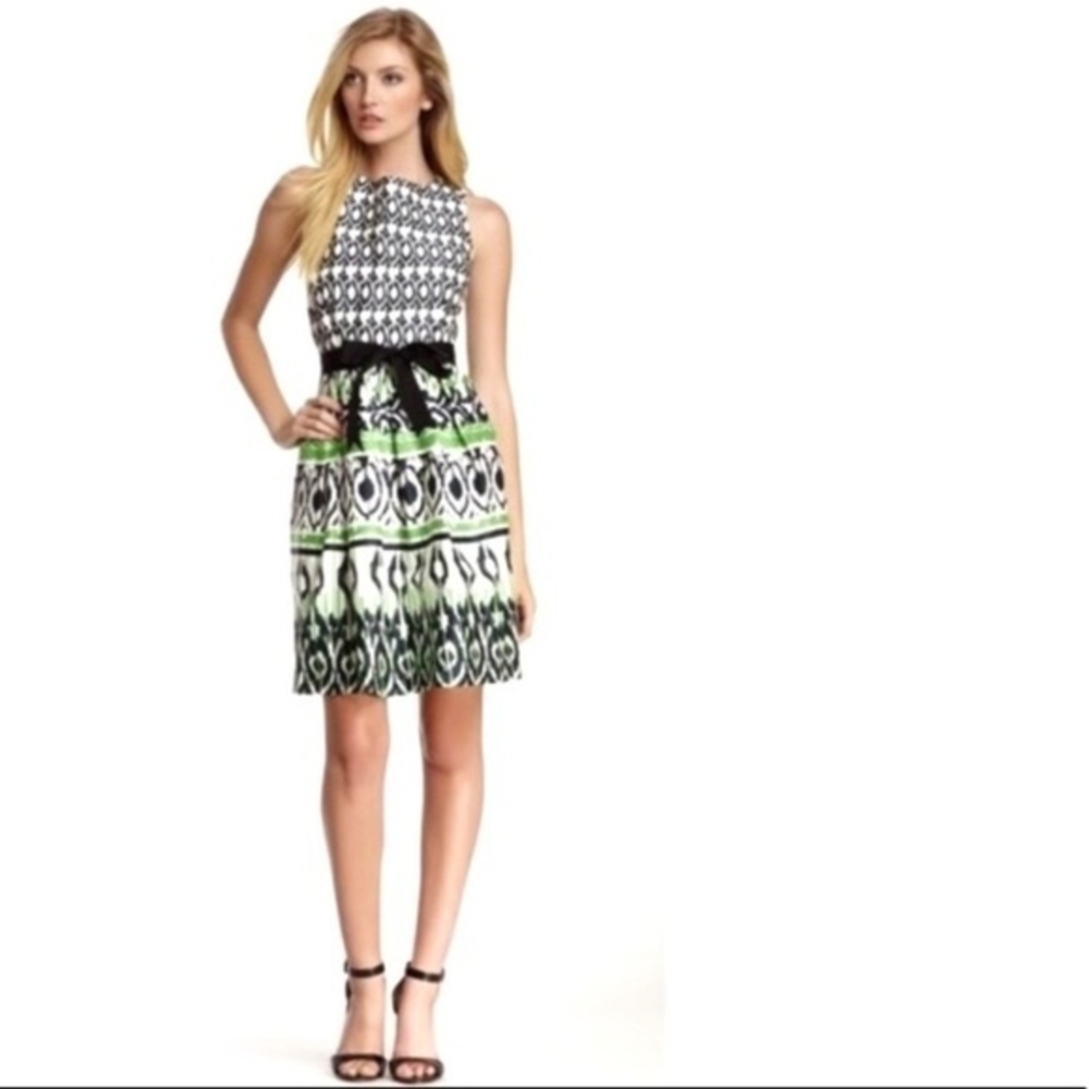 Eva Franco Pleated Abstract Aztec Print Dress 0